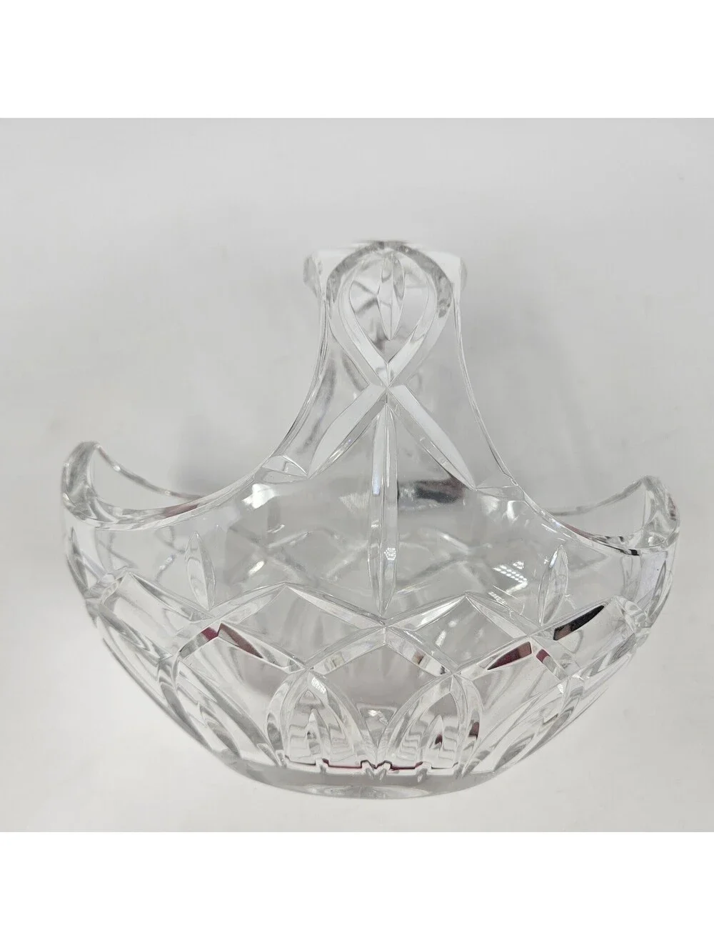 Marquis by Waterford Crystal Basket 7” Handled Original Sticker Unique Cut Glass
